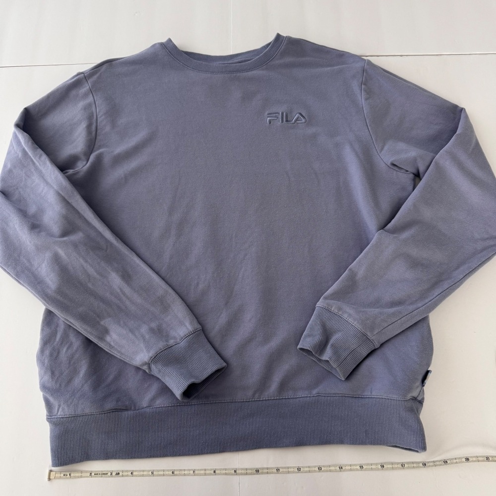 Fila Womens Crewneck Sweatshirt M Purple Blue Tonal Logo Pockets Pullover